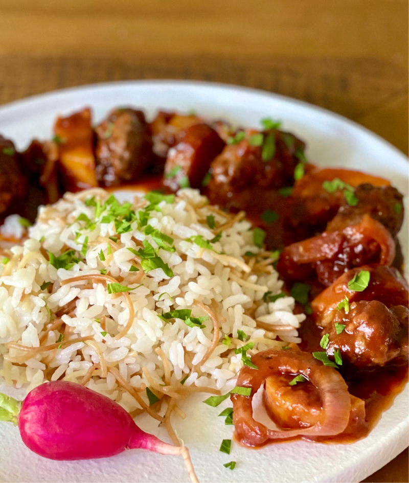 Kafta Stew with Veggies & rice
